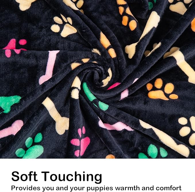 Dono 1 Pack 6 Blankets for Dogs, Soft Fluffy Paw Print Pattern Fleece Pet Blanket Warm Sleep Mat Cute Print Design Puppy Kitten Blanket Doggy Mat for Dog Cat Kitten Doggy
