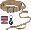 DAGANXI Tactical Dog Collar Leash Set, Adjustable Military Training Nylon Dog Collar with Controll Handle and Heavy Metal Buckle for Medium and Large Dogs，with Patches and Airtags Case (M, Brown-Set)