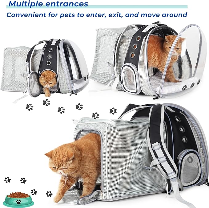 Lollimeow Expandable Cat Backpack Carrier for Large Cats & Small Dogs - Airline Approved Pet Bubble Backpack with Dual-Side Expansion, Perfect for Travel, Hiking & Outdoor Adventures, Up to 16lbs