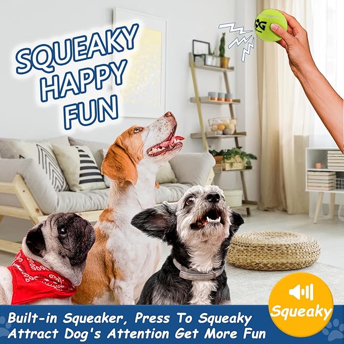Squeaky Tennis Balls for Dogs - Bulk 50 Pack 2.5'' Durable Non-Toxic Outdoor Dog Toys Balls with Mesh Bag, SGS Certified, Colorful Fetch Toys, Medium Large Breeds