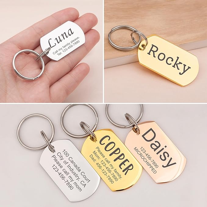 Anavia Personalized Pet ID Tags, Stainless Steel Glossy Laser Engraved Dog Cat Collar Name Tags, Multiple Colors Shapes Sizes (Dog Tag, Small)
