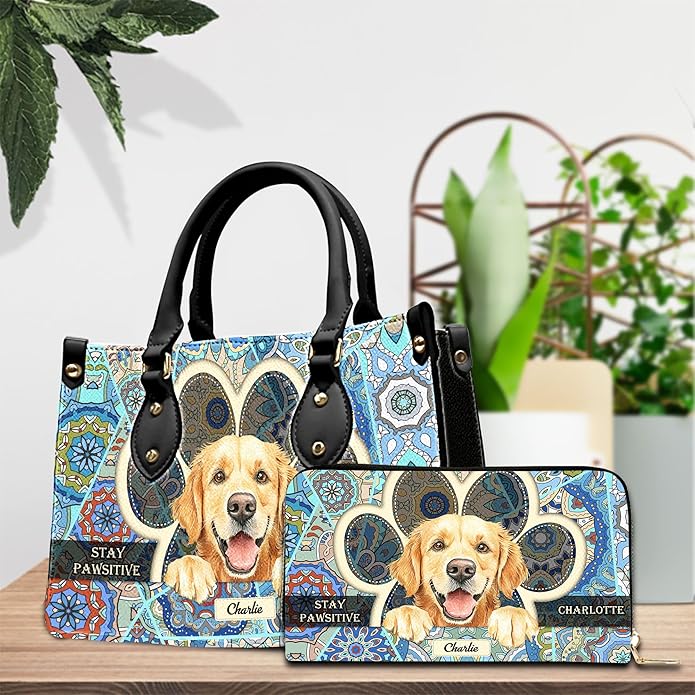 Personalized Pet Mom Leather Handbag – Custom Name Dog Cat Photo Purse, Pet Lover Gifts for Women, Christmas
