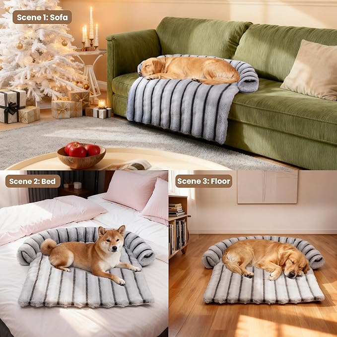 Large Dog Couch Bed, Fluffy Washable Couch Protector for Dogs with Removable Cover, Non-Slip Dog Sofa Bed, 41x37 Inch, Grey