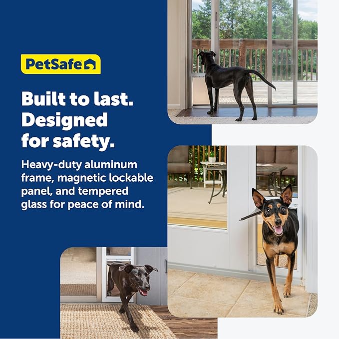 PetSafe Sliding Glass Pet Door - No-Cut DIY Install Doggy Door for Renters - Aluminum Frame - Adjustable Height 75 7/8" to 80 11/16" - Ideal for Medium Dogs Up to 40 lb - Bronze
