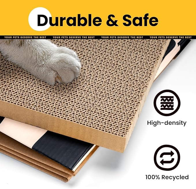 Cardboard Cat House with Scratch Pad & Catnip, Cat Play Scratching House for Indoor Hideaway Furniture, Heavy Duty Sturdy Cardboard Scratcher, Easy to Assemble Birthday Gift, Medium