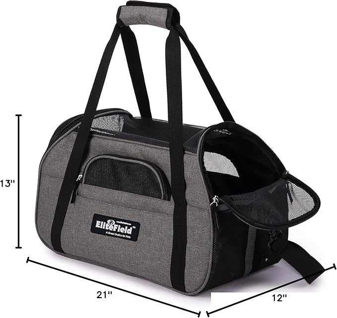 EliteField Soft Pet Carrier (3 Year Warranty, Airline Approved) Soft Sided Dog Puppy Cat Carrier Travel Bag (X-Large: 21" L x 12" W x 13" H, Charcoal Gray)