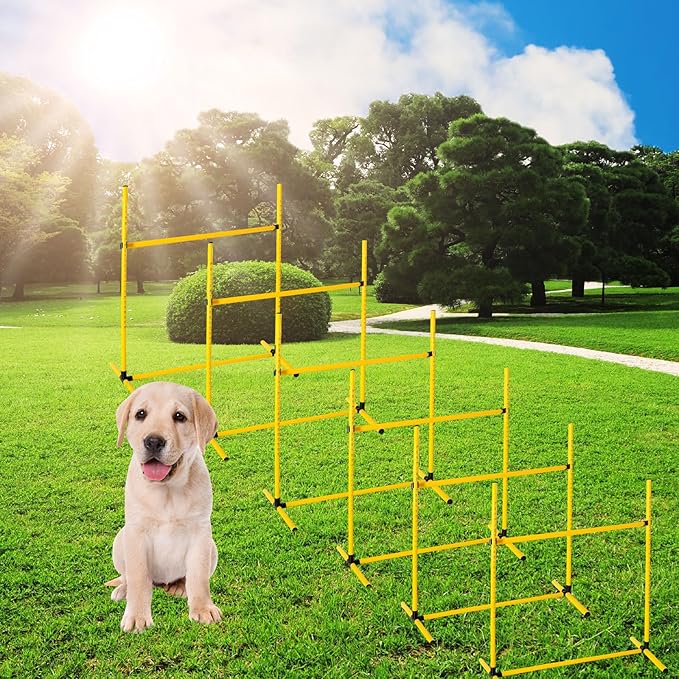 6 Pcs Dog Agility Training Equipments Dog Agility Jumps Hurdles Adjustable Jumps Hurdles Pet Jump Bars with Bag and Whistle for Indoor Outdoor Dogs Pet Jump Course Game(Yellow)