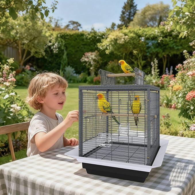 GarveeHome Small Bird Cage with Wheels, Parakeet Cage, Bird Carrier for Parakeets, Canaries, Lovebirds, Small Quaker, Cockatiels, Budgie, Green Cheek (20in Hammertone Black)