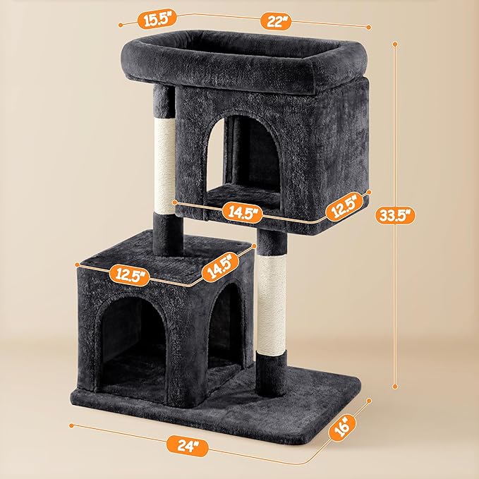 Yaheetech 33.5in Cat Tree, Small Kittens Tower w/Large Perch&2 Cozy Condos, Sisal Scratching Posts for Indoor Kittens/Cat, Stable Pet Activity Center Furniture, Black
