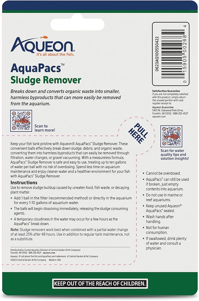 Aqueon AquaPacs Sludge Remover, for Freshwater Aquariums, 4 Pack