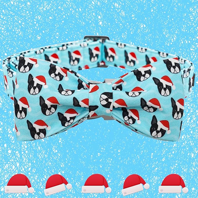 Dog Collar, Christmas Dog Collar Plaid Pet Collar Bow Holiday Bows Girl Boy Puppy Collar Adjustable Pet Collar for X-Small Dogs