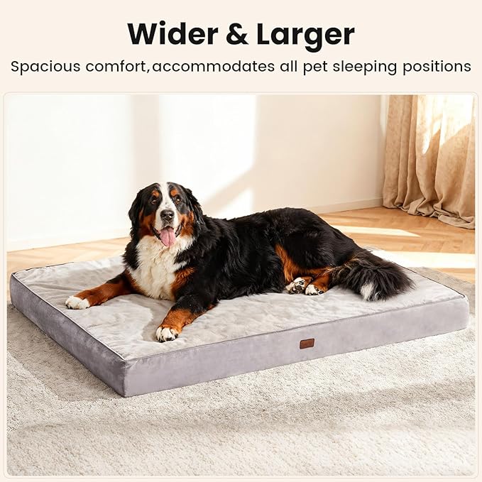 OhGeni Orthopedic Waterproof Dog Bed for Extra Large Dogs, Machine-Washable Removable Cover in Easy-Clean Fabric, High Density Foam & Easy-Carry Handle, Wider and Larger, 54 inch (Gray)