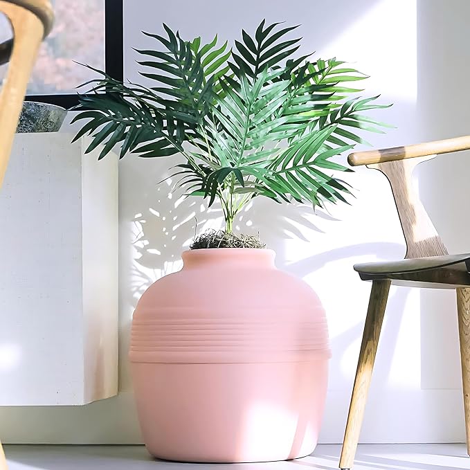 Good Pet Stuff Hidden Litter Box Planter, Decorative Cat Litter Enclosure with Carbon Filter, Artificial Plant, Easy Clean, Indoor Design, Original Round Style, Base Kit, Pink Coral