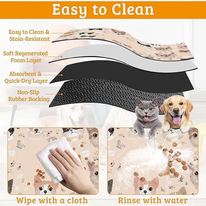 Pet Feeding Mat,Pet Photo Absorbent Dog Cat Food Mat Dog Mat with Rubber Backing,Non-Slip Water Bowl Placemat,Pet Supplies 12" x 20"