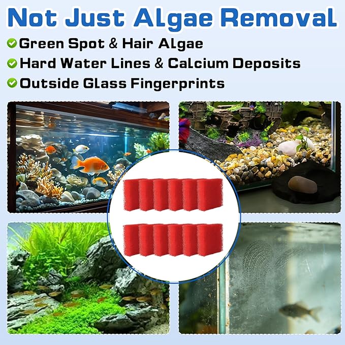12-Pack Aquarium Glass Cleaner Sponges 3.25" x 3.25" x 1", Non-Scratch Scrubber Pads, Thick & Durable, Safe for Glass Fish Tanks for Crystal Clear View (Red)