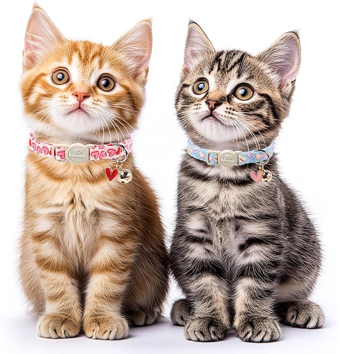 2 Pack Valentines Cat Collars - Valentine Breakaway Cat Collar with Bell, Pink and Red Heart Pendant, Adjustable Kitten Collars for Girl Boy Cats, Sweet Hearts