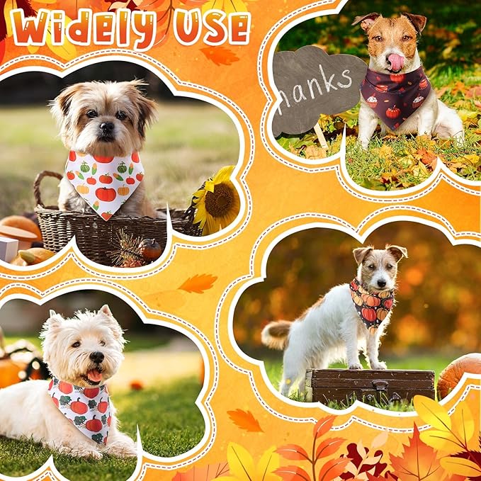 Sanwuta 120 Pcs Thanksgiving Fall Bandanas for Dogs Bulk Pumpkin Maple Leaf Triangle Dog Bandana Autumn Washable Pet Scarves Adjustable Bibs for Small and Medium Pets, 30 Styles