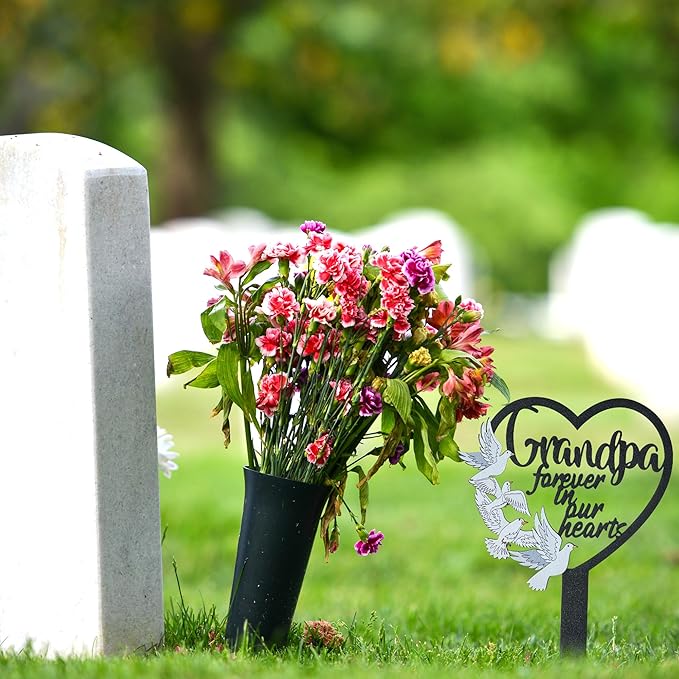 BUoonyer Stake Graves Cemetery Decorations - Grandpa Metal Memorial Grave Markers, Grandfather Heart Graveyard Sympathy Plaque, Dove Remembrance Graveside Burial Decor Sign for Outside Yard Garden