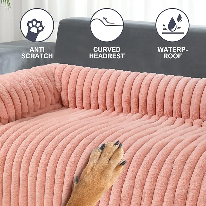 Luxurious Dog Couch Bed, Washable Calming Dog Couch Cover, Removable Couch Protector for Dogs, Waterproof Sofa Bed, Pet Bed Mats for Couch, Pet Couch Covers for Sofa(Pink, L)