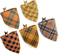 5PCS Dog Bandanas with Button - Thick Triangle Bibs Dual Layer Soft Cotton Scarves for Small Medium Boy Girl Puppy Cat Pet Baby Square Plaid Printing Washable Kerchief Halloween Costumes Outfits