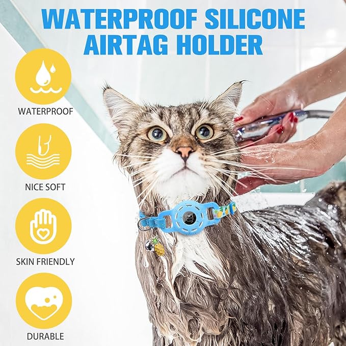 BINGPET AirTag Cat Collar with Bells, Upgraded Safety Elastic Cat Collar with Airtag Holder, Anti-Lost Cat Collars for Girl Boy Cats, Anti-Suffocation Kitty Puppy Collars