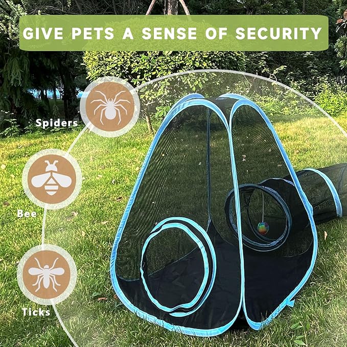Outdoor Cat Enclosures, Cat Tunnels Tents Cubes for Indoor Cats with Play Ball, Collapsible Outside Playpen Tunnel for Kitty, Rabbit, Puppy and Small Animals