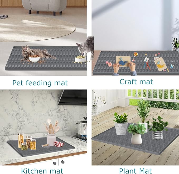 Cat Litter Mat for Litter Box, Silicone Large Cat Litter Trapping Mat - 51.2x25.6 in, Waterproof & Non-Slip, Durable & Easy Clean, Gray