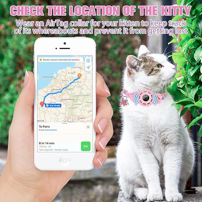 BINGPET AirTag Cat Collar with Bells, Upgraded Safety Elastic Cat Collar with Airtag Cat Collar Holder, Anti-Lost Cat Collars for Girl Boy Cats, Anti-Suffocation Kitty Puppy Collars