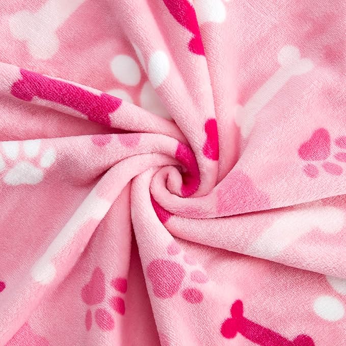 Allisandro Luxurious Dog Blanket, 350 GSM Super Fuzzy Microplush Fleece Pet Blankets for Small Medium Large Dogs and Cats, Pink Paw and Bone, 32" x 24"
