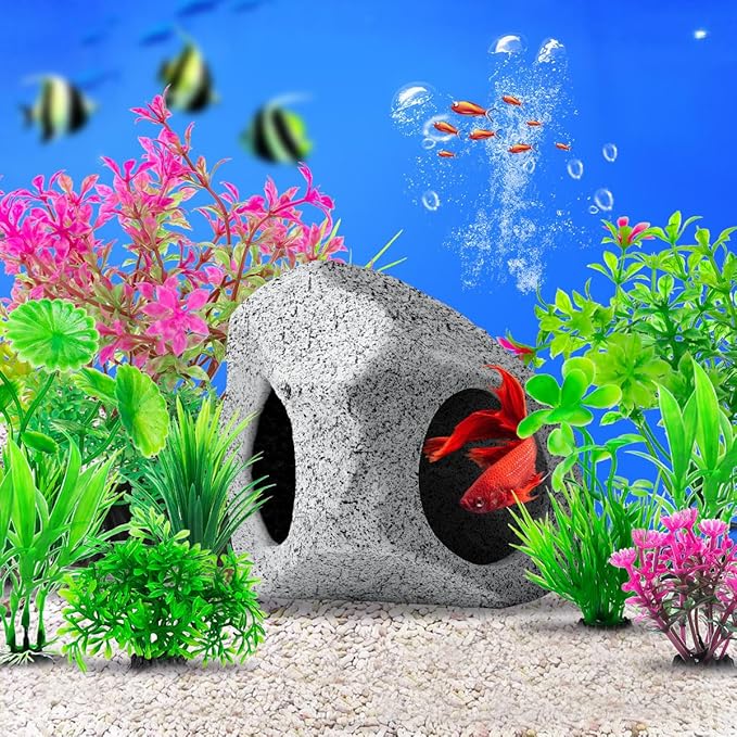 CousDUoBe 10Pcs Aquarium Hideaway Rock Cave Fish Tank Decorations quarium,Betta Toys Hideout Stones House,Safe and Non-Toxic Ceramic Fish Tank Ornaments