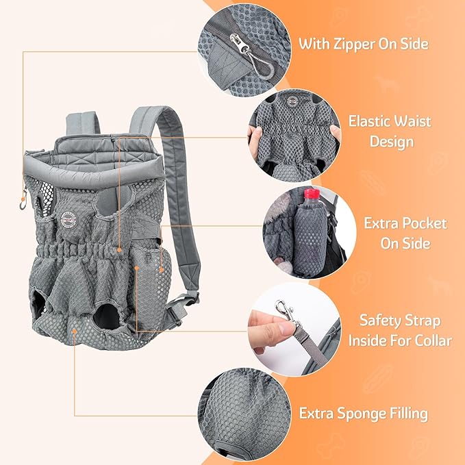 Dog Carrier Backpack, Pet Front Carrier Backpack Legs Out Dog Chest Carrier for Small Medium Dogs, Hands-Free Cat Backpack Carrier Dog Travel Backpack Airline Approved Hiking Bike Motorcycle