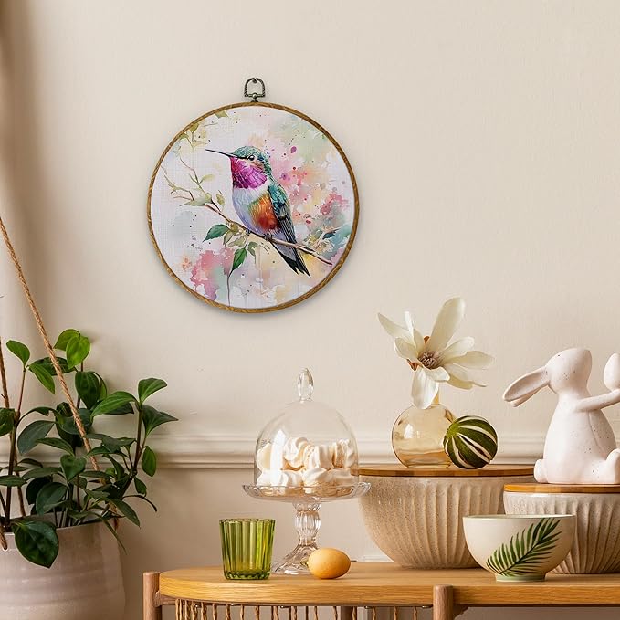 DILSJ Hummingbird Decor, Hummingbird Gifts for Women Canvas Wall Art Framed, Cottagecore Bird Hanging Decorations for Home Bedroom Living Room, 10x10 Inch