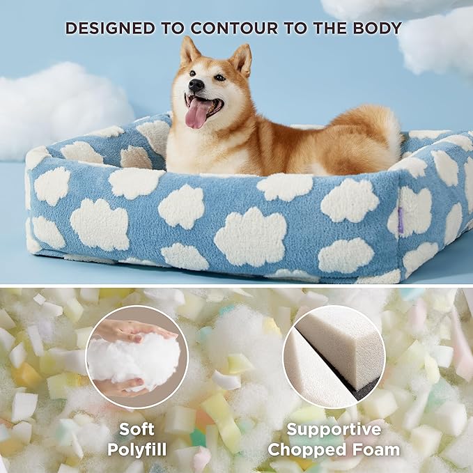 LE SURE Cute Dog Bed for Large Dogs - Washable Pet Beds,Cozy Rectangle Orthopedic Sofa with Jacquard Shaggy Plush & Anti Slip Bottom,36x27x8inches