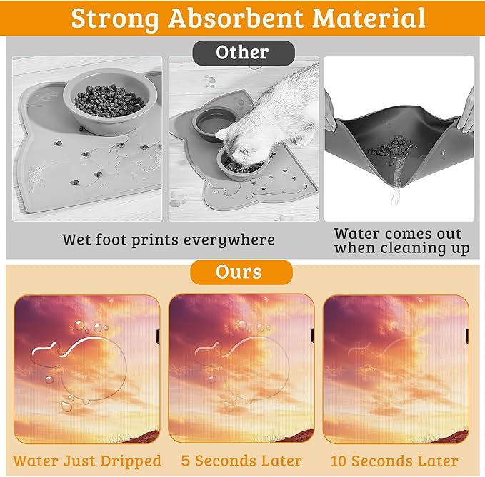 Pet Feeding Mat,Cross Absorbent Dog Cat Food Mat Sunset Dog Mat with Rubber Backing,Non-Slip Water Bowl Placemat,Pet Supplies 16" x 24"