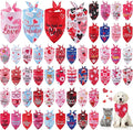 Chunful 50 Pcs Valentine's Day Dog Bandana Bulk with Sayings Pet Triangle Scarf Bibs Washable Puppy Kerchief Adjustable Grooming Supplies for Small Medium Large Dog Cat Accessory