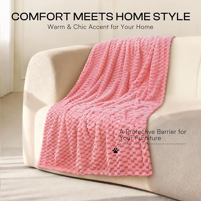 Luciphia Soft 300GSM Fleece Pet Blanket for Small Medium Large Dogs Washable 3D Textured Flannel Cat Puppy Decorative Furniture Protector Throw Durable Pink, XL(57''x40'')