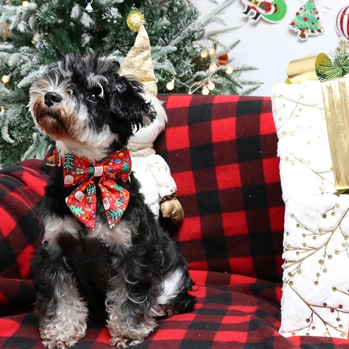 Christmas Dog Collar with Bow Tie, Christmas Collar for Puppy Girl Boy Dog or Cat, Bowtie Dogs Collars with Durable Metal Buckle, Cute Pet Collars, XS