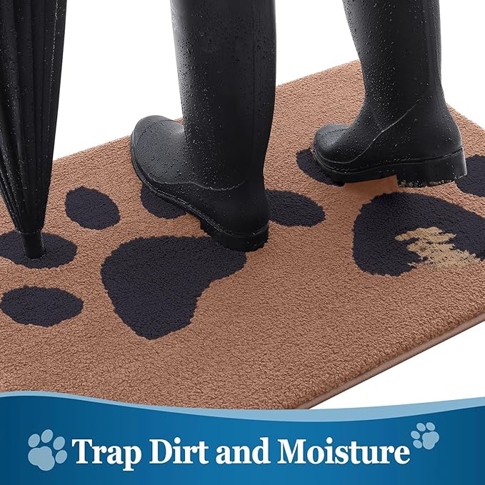 Buganda Dog Door Mat for Muddy Paws, Absorbent Dirt Trapper Washable Indoor Doormats, Non Slip Low-Profile Mud Mat for Dogs, Front Entrance Doormat for Inside Floor (48x30 Inches, Camel and Black)