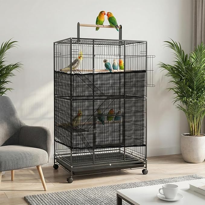 Large Bird Cage Seed Cather, Black Bird Cage Cover Universal Nylon Birdcage Net Elastic Band Skirt Seed Guard for Parrot Parakeet Macaw(118 * 31.5in/300 * 80cm)
