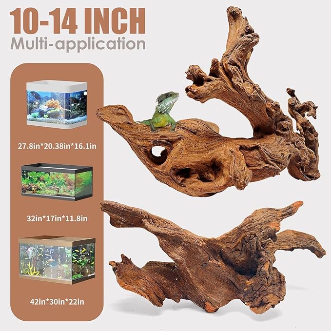 Jorewood Natural Aquarium Driftwood for Fish Tanks & Reptile Terrariums – Safe Fish Tank Decorations, Unique Twisted Branches 2-Piece 10-14 Inch Low Tannin, Easy to Sink
