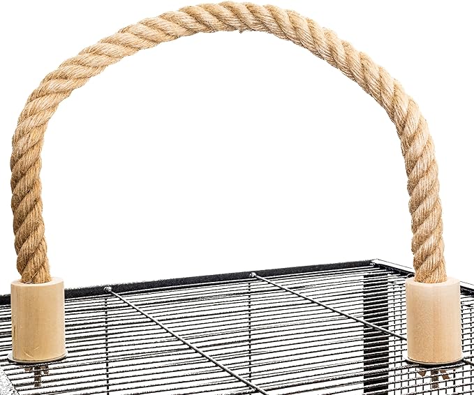 Bird Rope Perch for Parrots, Bendable Natural Jute Boing with Pine Wood and Stainless Steel Mount, Cotton Alternative, Cage Accessory for Parrots (Brown, 2 feet)