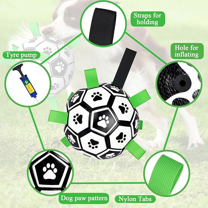 Dog Soccer Ball Toys with Straps, 6'' Interactive Toys for Tug of War, Puppy Birthday Gifts, Dogs Tug Toy, Water Toy, World Cup Durable Balls for Small Medium Dogs(6 Inch - Medium)