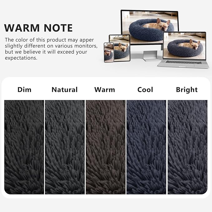 MIXJOY Calming Cat Beds for Indoor Cats, 20'' Kitten Donut Beds for Pet Up to 15lbs, Fluffy Small Cat Cuddler, Anti-Anxiety Plush Faux Fur Large Pet Bed Washable (20'', Grey-Blue)