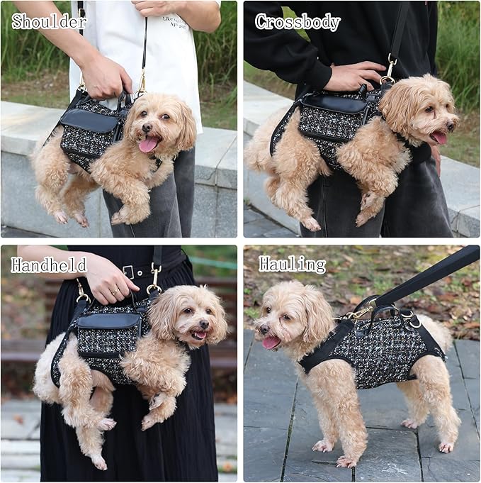 Dog Lift Harness Backpack for Small Dogs Cats, Adjustable Straps Dog Sling Carrier Full Body for Hiking, Travel, Outdoor – Black Small