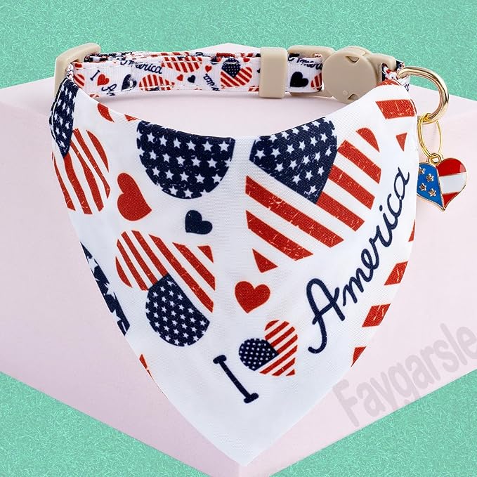 Faygarsle 2 Pack Patriotic Pet Collar Set with Bandana and Bow Tie, American Flag Pattern, White and Navy