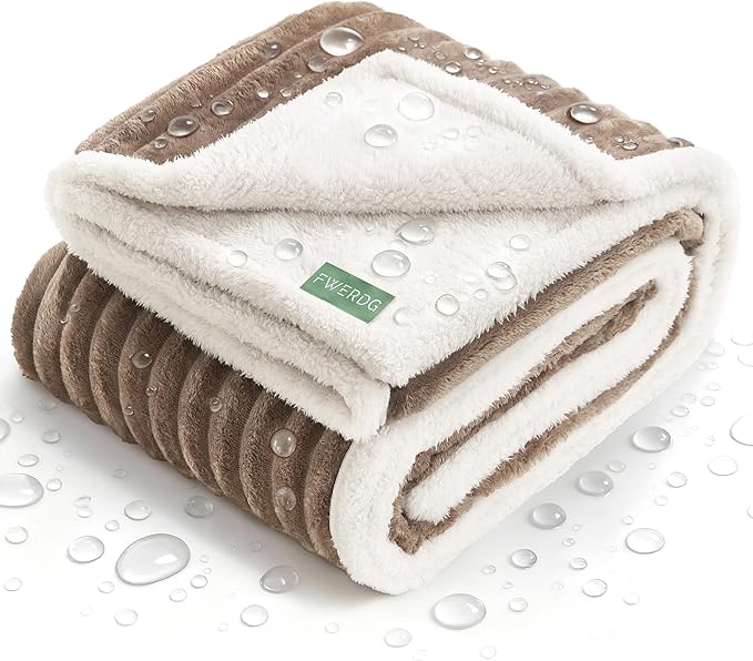 Waterproof Twin Blanket for Bed - Washable Large Dog Blankets for Bed Protector, Thick Cozy Fleece Calming Pet Blankets for Indoors & Outdoors, Brown, 60"x80"