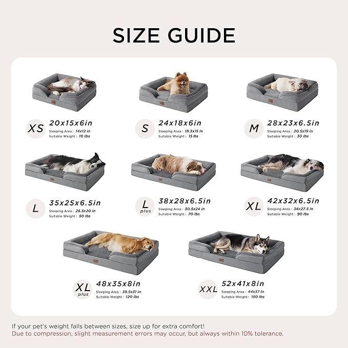Bedsure XL Orthopedic Dog Bed for Extra Large Dogs - Washable XLarge Dog Cat Bed Waterproof, Comfort Dogs Couch Sofa with Washable Removable Cover, Pet Bed with Nonskid Bottom, Light Grey, 42"
