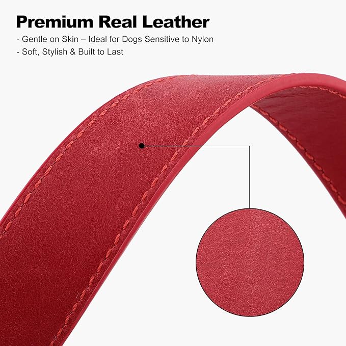 Plutus Pet Genuine Leather Dog Collar – Adjustable Pet Collar with Quick Release Metal Buckle, Soft Real Leather for Small Medium Large Dogs, Heavy Duty & Skin-Friendly (Red, XS)