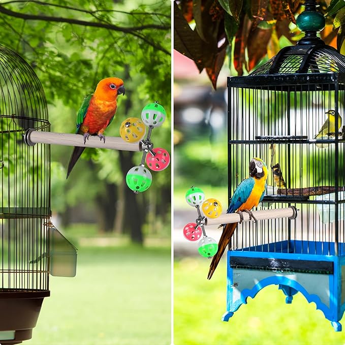 Stand Perch Toy with Rotating Balls for Birds, Parakeets, Budgies, Cockatiels, Parrots, Budgerigars, Conures, Parrotlets, Ringnecks, Lovebirds (2Pcs)