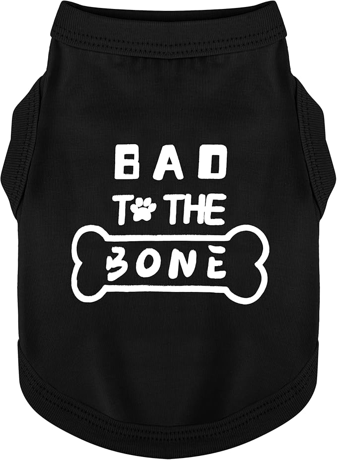 Discover Cozy Cotton Canine Wear: Soft, Lightweight, and Breathable Dog Shirt Vest with Eye-Catching Graphics(Bad to The Bone), Keeping Your Furry Friend Warm and Comfy! Black S